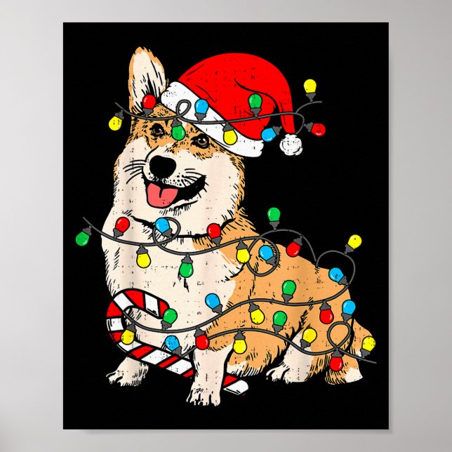 Corgi-Hund-Weihnachtsbeleuchtung-Pyjama-Santa-Weih Poster (Vorne)