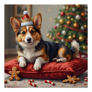 Corgi-Hund-Weihnachtslaib mit Santa-Krone Kunst Poster