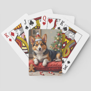 Corgi-Hund-Weihnachtslaib mit Santa-Krone Kunst Spielkarten