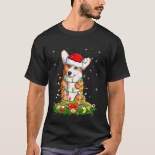 Corgi-Hund-Weihnachtslichter Lustiger Weihnachtsma T-Shirt