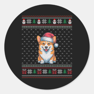 Corgi Hund Weihnachtsmannmütze Tragen hässliche We Runder Aufkleber