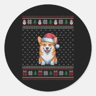 Corgi Hund Weihnachtsmannmütze Tragen hässliche We Runder Aufkleber