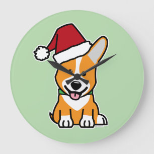 Corgi-Hund-Welpe Pembroke Welsh Weihnachten Santa- Große Wanduhr