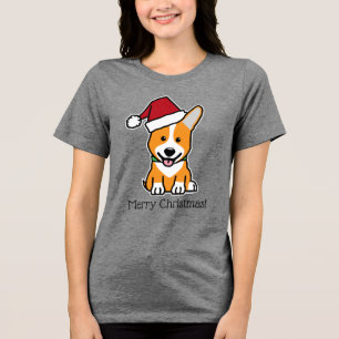 Corgi-Hund-Welpe Pembroke Welsh Weihnachten Santa- Tri-Blend Shirt