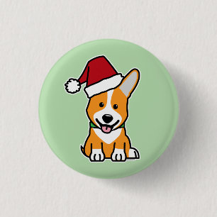 Corgi-Hund-Welpen Pembroke Welsh Weihnachten Santa Button