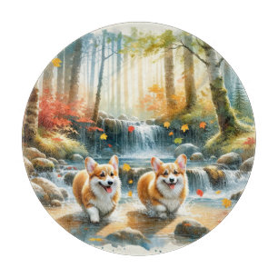 Corgi Hunde in einem Waldlauf mit Herbstfarben Schneidebrett