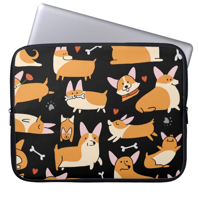 Corgi Hunde, Niedlicher nahtloser Hintergrund. Laptopschutzhülle (Vorderseite)