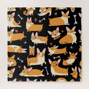 Corgi Hunde, Niedlicher nahtloser Hintergrund. Puzzle