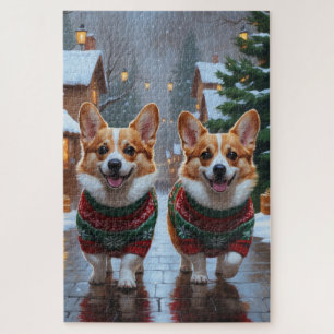 Corgi Hunde Weihnachten Schnee Feiertag Puzzle