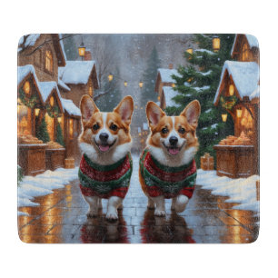 Corgi-Hunde Weihnachten Schnee Urlaub Schneidebrett