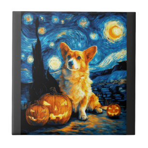 Corgi-Hundefans Malerei von van gogh Sternennacht Fliese