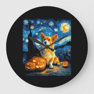 Corgi-Hundefreunde Malerei von van gogh Sternennac Große Wanduhr
