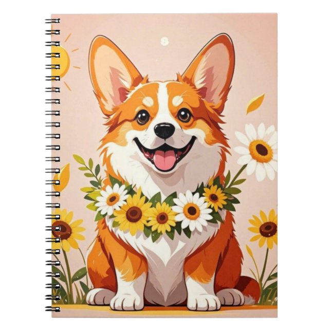 Corgi Hundenkrone mit Sonnenblumen Wanddekor Notizblock (Vorderseite)