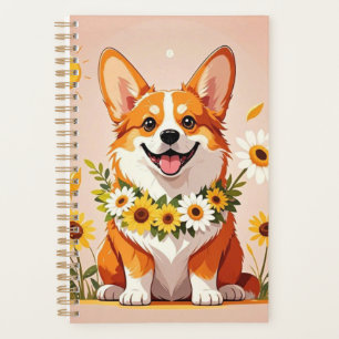 Corgi Hundenkrone mit Sonnenblumen Wanddekor Planer