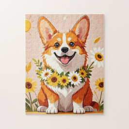 Corgi Hundenkrone mit Sonnenblumen Wanddekor Puzzle