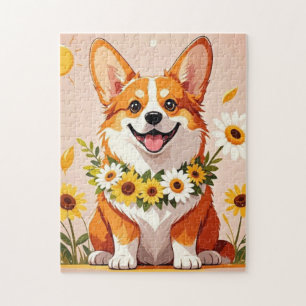 Corgi Hundenkrone mit Sonnenblumen Wanddekor Puzzle