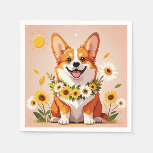 Corgi Hundenkrone mit Sonnenblumen Wanddekor Serviette