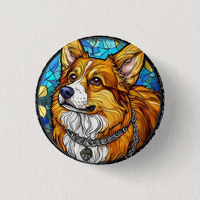 Corgi-Hundeporträt Button (Vorderseite)