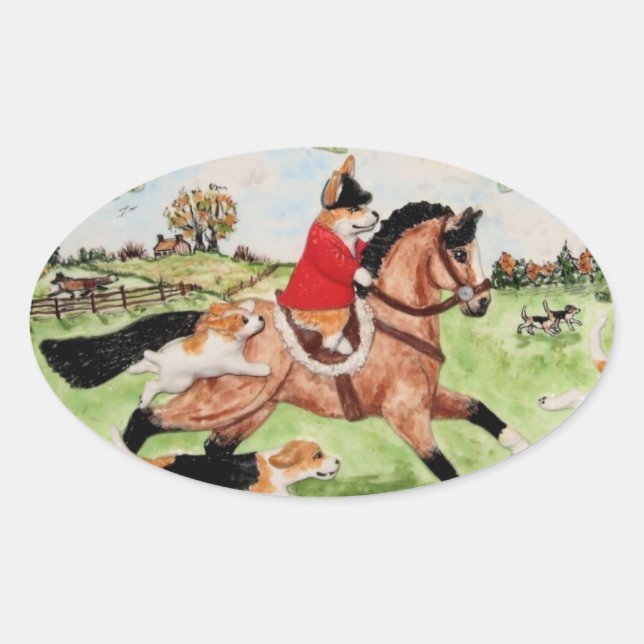 Corgi Huntsman fährt zu Hounds Sticker (Vorderseite)