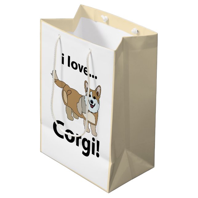 Corgi I Liebe Corgi Mittlere Geschenktüte (Vorderseite Schrägansicht)