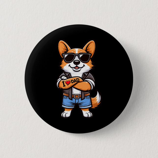 Corgi I Liebe Vater Funny Dog Tattoo Button (Vorderseite)