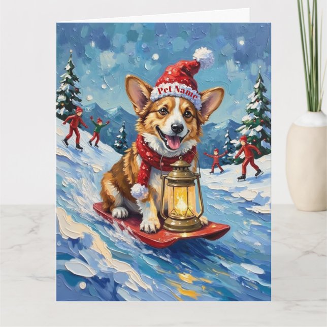 Corgi Ice Slider Christmas Lantern Hat Karte (Vorderseite)