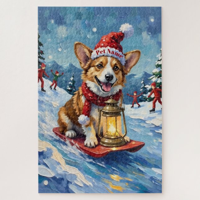 Corgi Ice Slider Christmas Lantern Hat Puzzle (Vertikal)