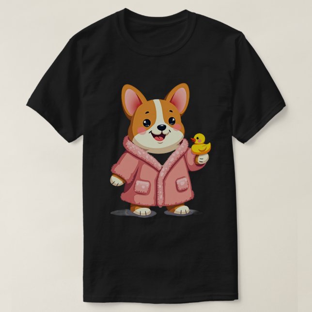 Corgi im Bademantel T-Shirt (Design vorne)