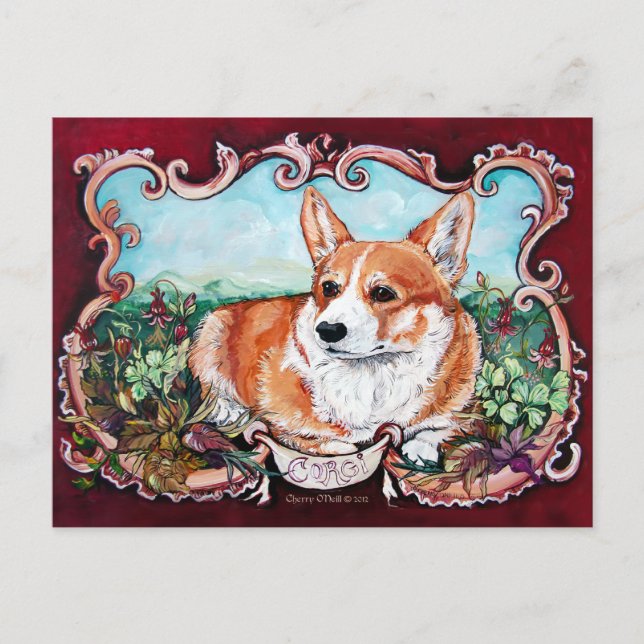 Corgi im Garten! Postkarte (Vorderseite)
