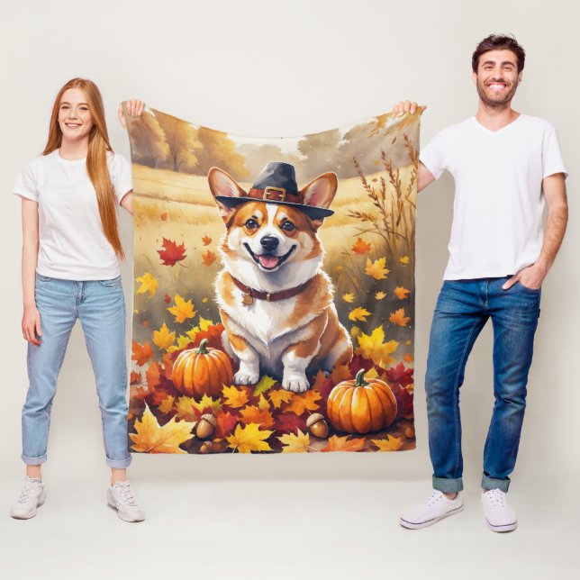 Corgi im Herbst hinterlässt Erntedank Kunst Fleecedecke (Beispiel)