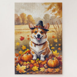 Corgi im Herbst hinterlässt Erntedank Kunst Puzzle