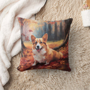 Corgi im Herbst inspiriert durch fallende Blätter Kissen