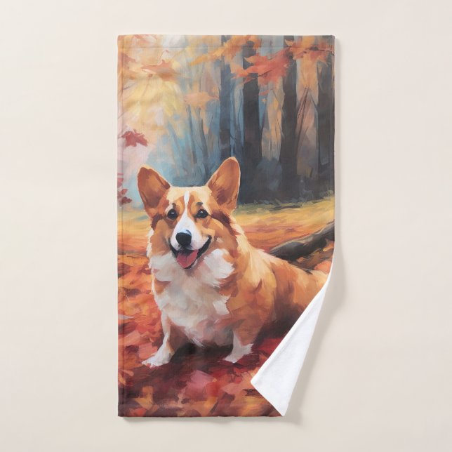 Corgi im Herbst Leaves Fall Inspiriert Badhandtuch Set (Handtuch)