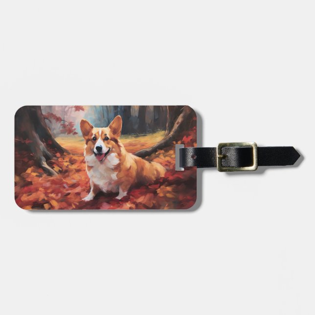 Corgi im Herbst Leaves Fall Inspiriert Gepäckanhänger (Vorderseite horizontal)