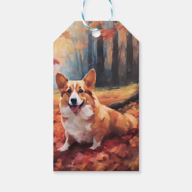 Corgi im Herbst Leaves Fall Inspiriert Geschenkanhänger (Vorderseite)