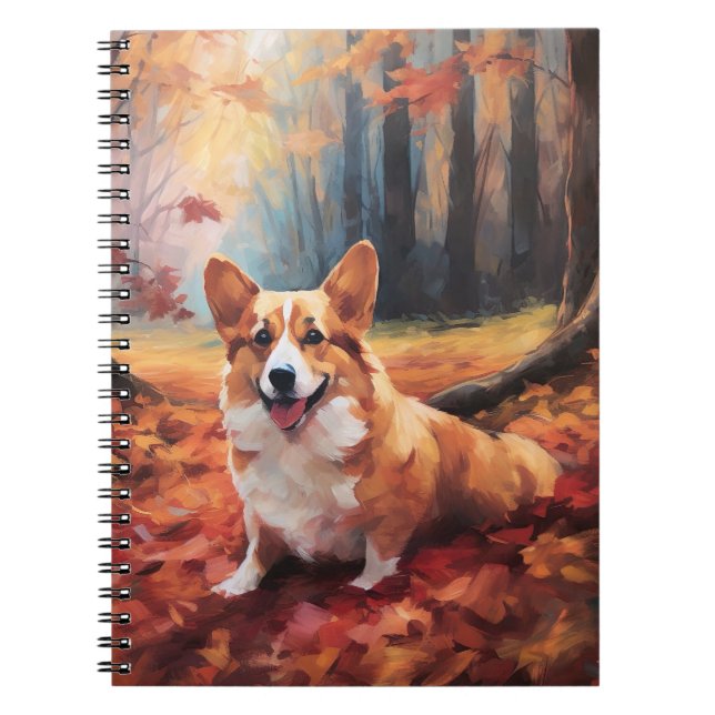 Corgi im Herbst Leaves Fall Inspiriert Notizblock (Vorderseite)