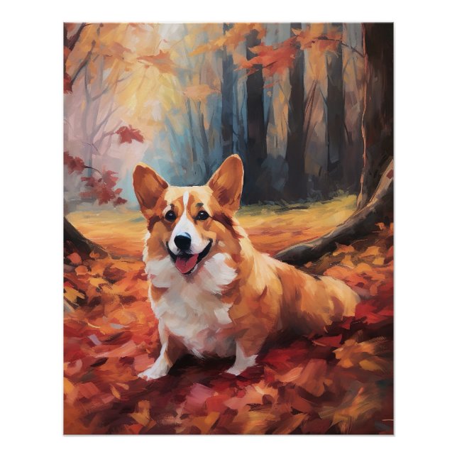 Corgi im Herbst Leaves Fall Inspiriert Poster (Vorderseite)
