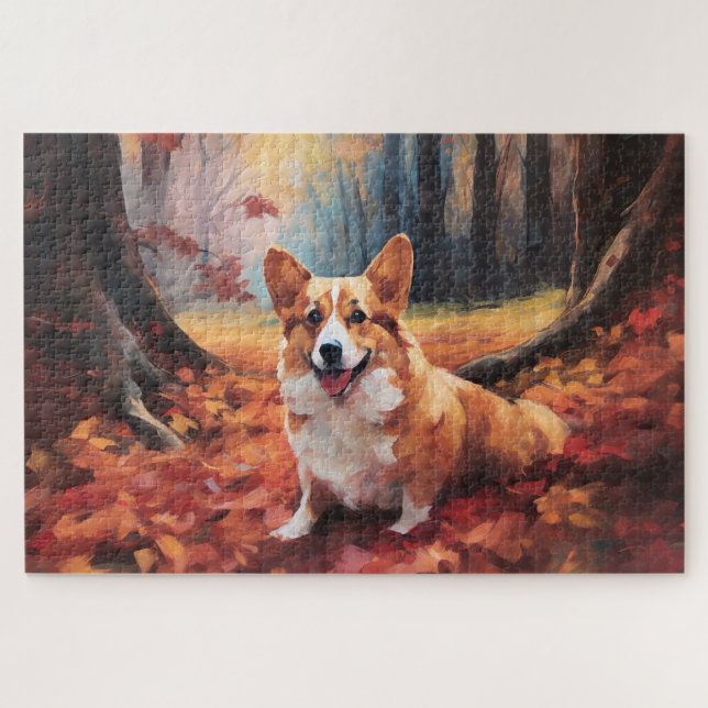 Corgi im Herbst Leaves Fall Inspiriert Puzzle (Horizontal)
