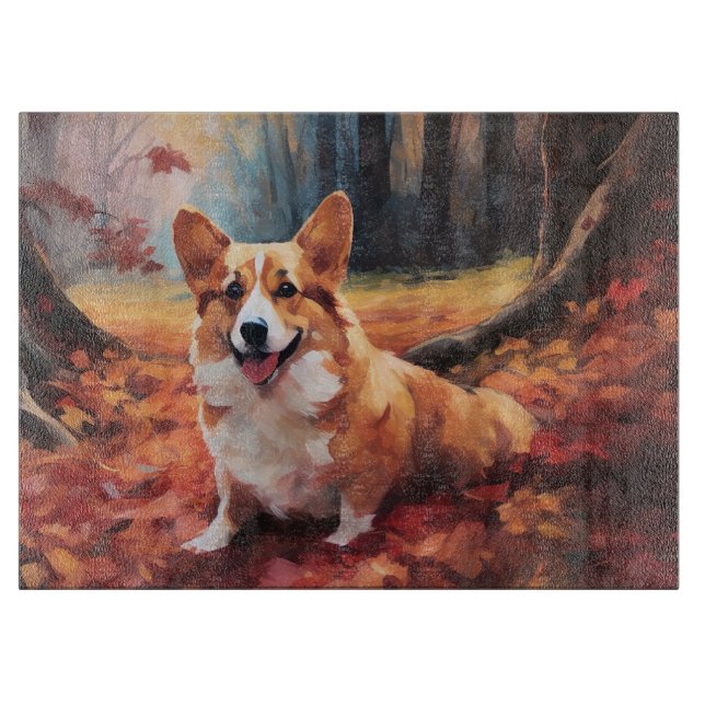 Corgi im Herbst Leaves Fall Inspiriert Schneidebrett (Vorderseite)