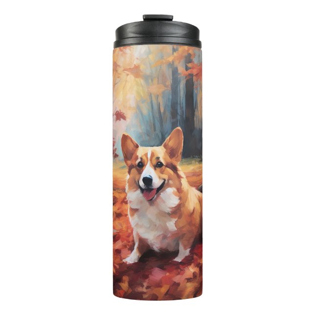 Corgi im Herbst Leaves Fall Inspiriert Thermosbecher (Vorderseite)
