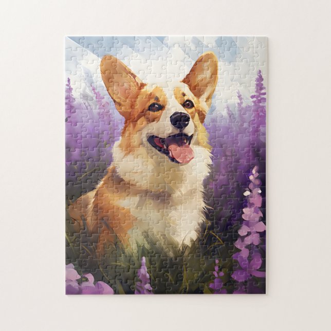 Corgi im Lavenderfeld Puzzle (Vertikal)