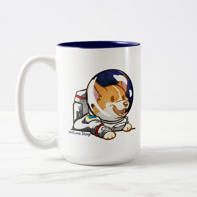 Corgi im Raum-Anzug Zweifarbige Tasse (Links)