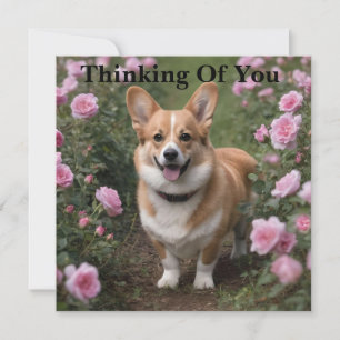 Corgi in den rosa Rosen, denken Sie an Ihre Karte