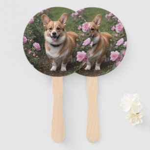 Corgi in den rosa Rosen, Fächer