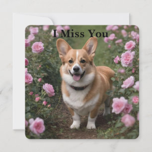 Corgi in den rosa Rosen, ich vermisse deine Karte