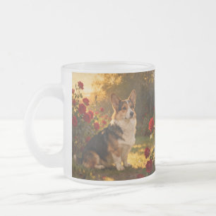 Corgi in den Rosen I Mattglastasse