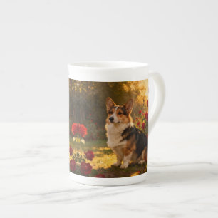 Corgi in den Rosen I Prozellantasse