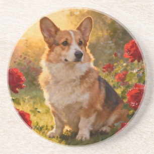 Corgi in den Rosen III Getränkeuntersetzer