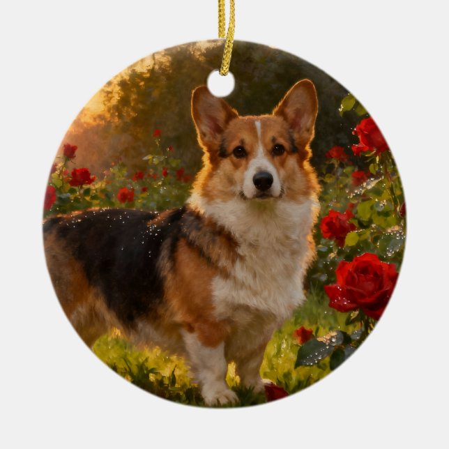 Corgi in den Rosen IV Ornament (Vorne)
