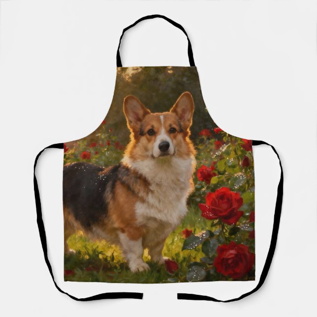 Corgi in den Rosen IV Schürze (Vorderseite)